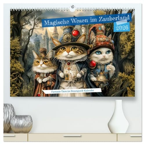 Magische Wesen im Zauberland - Fantasie-Tiere im Steampunk-Kalender (hochwertiger Premium Wandkalender 2026 DIN A2 quer), Kunstdruck in Hochglanz: ... trifft Märchenzauber (CALVENDO Tiere)