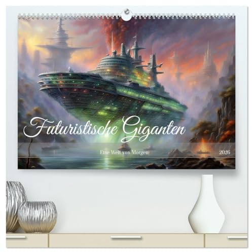 Futuristische Giganten Eine Welt von Morgen (hochwertiger Premium Wandkalender 2026 DIN A2 quer), Kunstdruck in Hochglanz: Majestätische schwimmende ... mit KI erstellt. (CALVENDO Mobilitaet)