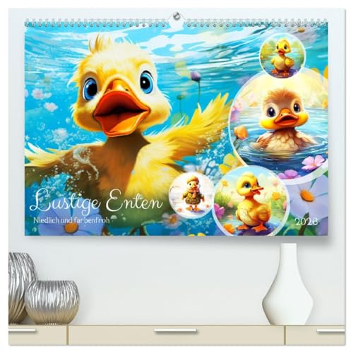 Lustige Enten. Niedlich und farbenfroh (hochwertiger Premium Wandkalender 2026 DIN A2 quer), Kunstdruck in Hochglanz: Mit bunten Cartoon-Entchen durch das Jahr! (CALVENDO Tiere)