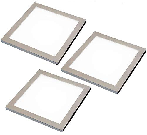 3 Pack | LED Under Cabinet Square Panel Spot Light & Driver Kit | Brushed Nickel & Warm White | Kitchen Diffused Slim Down Light | Worktop Countertop Unit Lighting | Modern Recessed Flush Mounted
