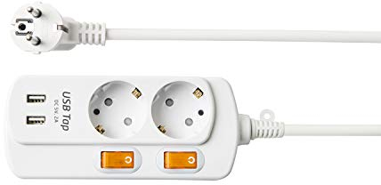 NEUVIELE 2 Fach Steckdosenleiste mit 2 USB Schalter Steckerleiste Überstromschutz Mehrfachsteckdose Steckdosen Verteiler 3300W 250V/16A Weiß