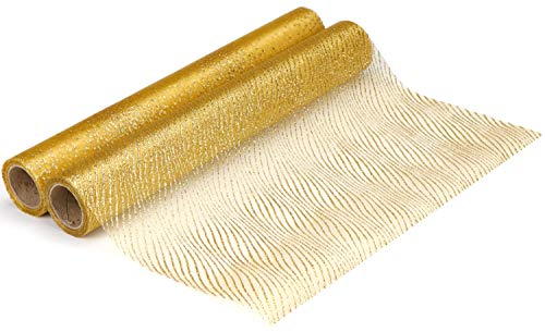 com-four® 2X Tischband zur Dekoration für Weihnachten und Hochzeiten - goldfarbener Tischläufer mit verschiedenen Mustern [Auswahl variiert]