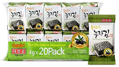 Daechun (Choi's1) Sea Salt Seaweed Snack, (Pack of 20), Original, Green Tea Powder, Product of Korea