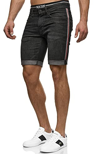 Indicode Herren Fife Jeans Shorts mit 5 Taschen | Herrenshorts Used Look für Männer Black, L