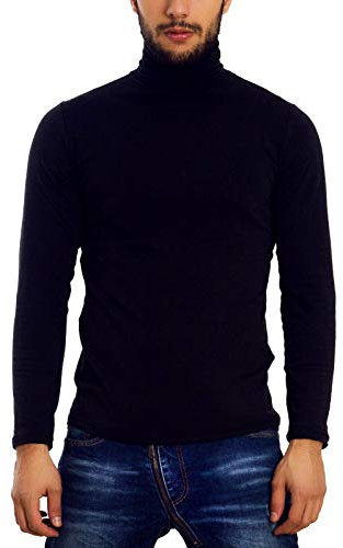 Toocool Pull à Col Roulé Homme - Chaud, Coupe Slim, Doublure Polaire en Peluche, Coton pour Activités de Plein Air LO-A6957 [M, Bleu]