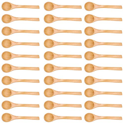 Cucchiaini in Legno 30 Pezzi Naturale Resistente per Mescolare Caffè Tè Zucchero Sale Marmellata Gelato per Bambini, Picnic, Barbecue, Campeggio