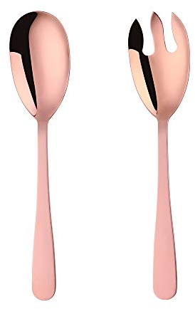 Liangs 2 Piece Salad Spoon Fork Serving Set, 12 Inches Stainless Steel Salad Server Set, Mirror Polished Design, Large Serving Spoons for Fruit Picnic (Rose Gold)