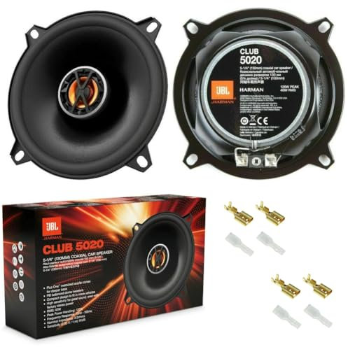 2 altoparlanti JBL CLUB 5020 coassiali da 13,00 cm 130 mm 5,25 di diametro da 40 watt rms e 120 watt max 3 ohm 91 db spl, a coppia + faston di montaggio