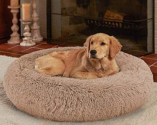 LINRUI XXL Waschbar & Antistress Hundekissen Orthopädisches Hundebett Flauschiges für Extra große Grosse Mittlere Hunde Donut Hundesofa Memory Foam Hundehöhle Oval Hoch XL Rund Kuschelig Braun