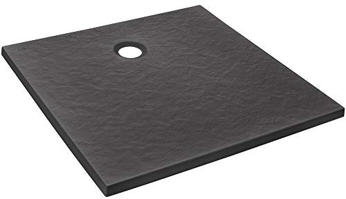Jacob Delafon E62300-AGM E62301-AGM Receveur de Douche Extra-Plat IPSO 90x90x3 fabriqué en France en matériaux recyclés et Garantie 10 Ans, Gris Anthracite, Texture Pierre, 80x80