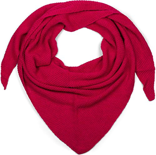 styleBREAKER Damen Strick Dreieckstuch | Weiches Schultertuch mit Reiskorn Muster | Unifarbenes Dreiecktuch aus Wolle Mix | Made in Italy | 190 x 72 cm, Farbe:Pink