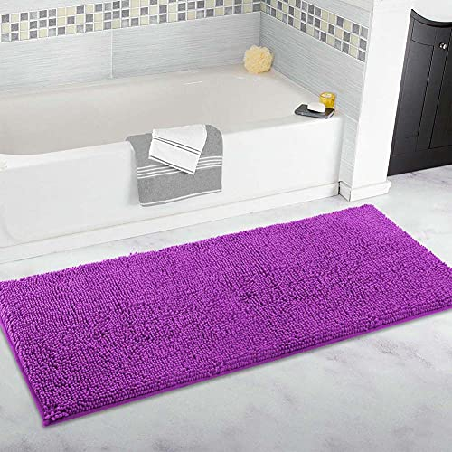 FYUN - Tappeto da bagno extra large, tappetino da bagno lungo, ultra morbido in ciniglia, antiscivolo e assorbente, tappetino per bagno, camera da letto, cucina, 70 x 140 cm, colore: viola