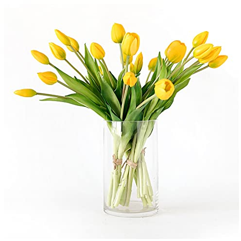 Künstliche Blumen mit Vase Künstliche Blume Tulip Bouquet und Glas Vase Set Kunststoff Handwerk Wohnzimmer Bouquet Geeignet for Ferienpartei Hochzeitsbüro Dekoration Künstliche Blumen Deko(Color:Yello