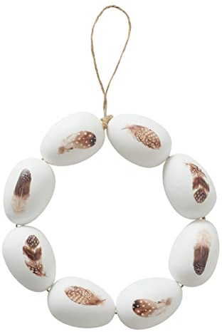 Hängekranz Ostereier Federn 22cm Weiss braun Osterdeko Ostern Eierkranz Deko Kranz Türkranz Osterschmuck
