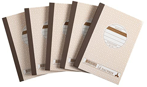 Le Dauphin - Réf. 12383D - Lot de 5 manifolds - papier autocopiant - quadrillés 5x5 - petits carreaux - duplicata - 50 feuilles - format 14,8 x 10,5 cm - couverture vernie