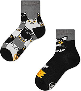 Many Mornings Unisex Socken Katzensocken BLACK CAT KIDS 31-43 Lustige Bunte Baumwollsocken mit schwarzem Katzenmotiv Witziges Geschenk