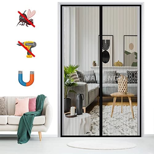 Magnet Fliegengitter Tür Insektenschutz, Magnetischer Fliegenvorhang Selbstklebend Moskitonetz ohne Bohren, für Balkontür Terrassentür Wohnzimmer-Black-A|| 70x200cm(27x78inch)