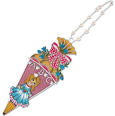 DSD Design-Studio Drechsler Geschenk-Anhänger Zuckertüte mit Prinzessin Schulanfang Fensterbild Plauener Spitze Geldgeschenk Einschulung Mädchen