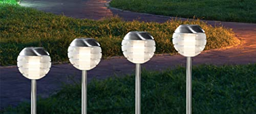 Seasonals - Solar-Stecker UFO, 4er Set, Edelstahl, Kunststoff, warmweiss, ohne Steckdose, je 32 x 12,5cm, für Beet, Balkon, Garten, Vorgarten