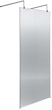 Hudson Reed WRAF19580 Fluted Modern Bathroom Fluted 8mm Toughened Safety Glass Wetroom Screen with 2 Support Arms, 1950mm x 800mm, Chrome