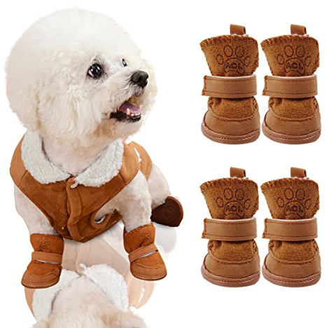 Taozoey Scarpe per Cani Piccoli Inverno, Protezione per Zampe, Stivaletti per Chihuahua, Teddy, Antiscivolo, Calde, Stivali da Neve