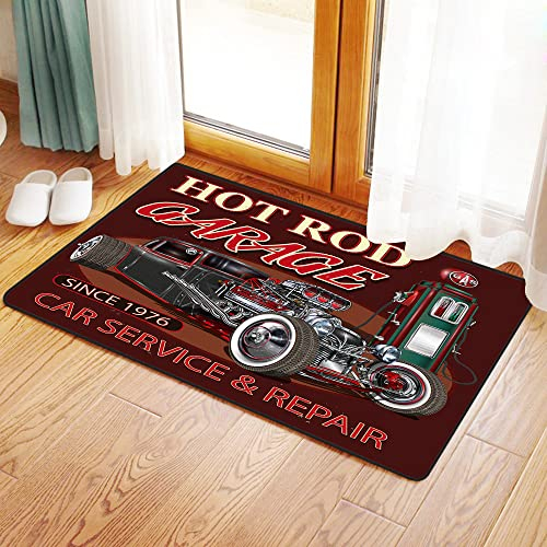 Badteppich Badteppichmatte für Badezimmer,Nostalgie Dragster Auto Vintage Hot Roadster Grafik Rod Garage Antik Auto Glänzend,Dekormatte Bodenteppich Teppiche Bodenmatte