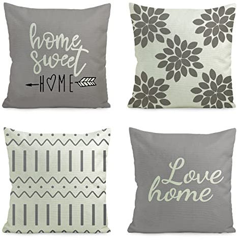 Hoisy Kissenbezug 45x45 4er Set, Deko Kissenbezug Blumen Sofakissen Bezug Wohnzimmerdekor Polyester Grau Outdoor