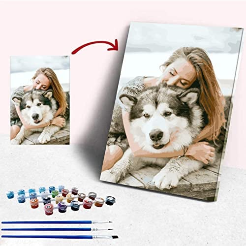 Malen Nach Zahlen Eigenes Bild, Personalisiertes Malen Nach Zahlen Erwachsene Eigenes Foto für Haustiere und PorträTs DIY öLgemäLde Bilder Personalisierte Geschenk, 24 Farben 40x50cm Mit Rahmen