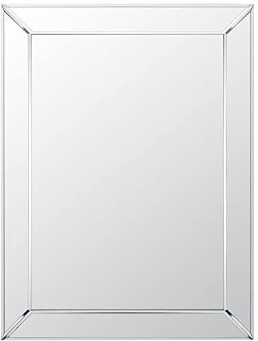 Biznest 60X80Cm Frameless Mirrored Border Bevelled Glass Mirror Silver Modern & Stylish With Contemporary Rectangular Edges