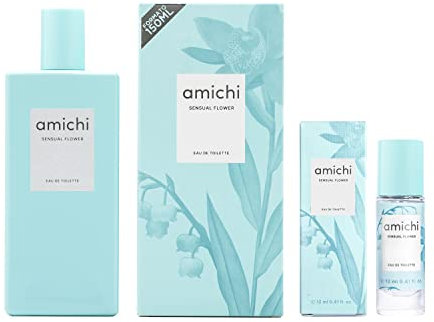 AMICHI - Sensual Flower Promoción 150 ml + 12 ml, Colonia Mujer, Pack 2 Productos, Perfume Mujer, Eau de Toilette Femenina, Agua Fresca, Fragancia Floral Afrutada