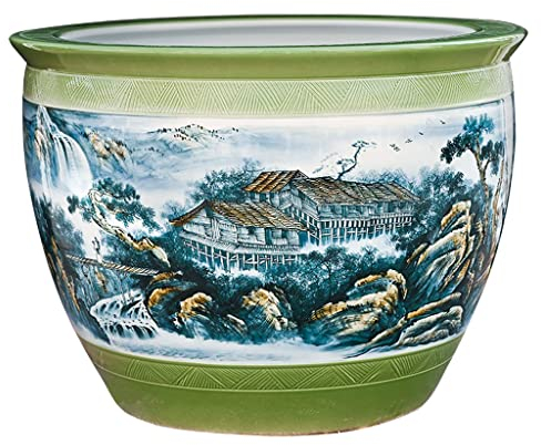 Aquarium Aquarium Aquarium Keramik Goldfischbecken Handbemalt Splendid Mountain River Zieraquarium Innenhof Großes Fischkulturbecken Fischglas (Color : A, Size : 90CM)