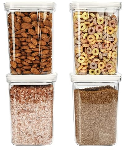BELLE VOUS 4 Pack of Airtight Food Storage Containers - 1300ml/44oz Kitchen Pantry Organisation Canister Set - BPA-Free Plastic Containers with Lids for Dry Food, Cereal, Flour, Sugar and More