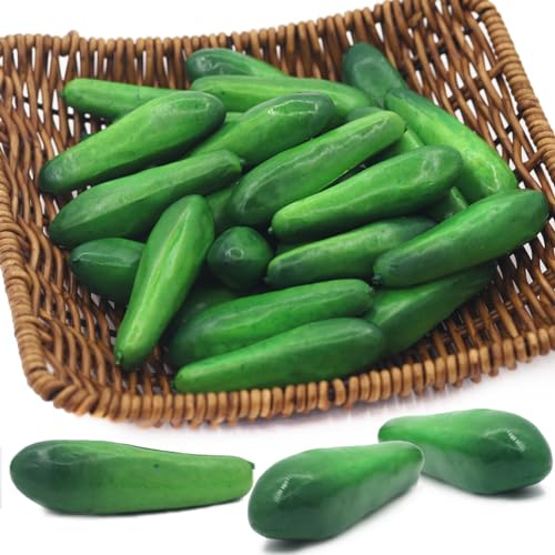 Tuxiaobu Künstliche Gemüse Früchte Mini Gurken Aesthetic Deko Obst, Faux Gurke Gemüse Kunst Früchte Zuhause Küche Dekor Tischdekoration Obst Party Dekorationen, 30 Grün Gurken
