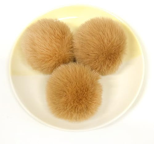 SYSUII 20 Stück Fellbommel Pompon Kunstfell Pompon 4cm Künstliche Fellbommel für StrickMützen und Beanies Taschenanhänger Schlüsselanhänger Anhängern Basteln Waschbär Haarkugel Anhänger DIY-braun @