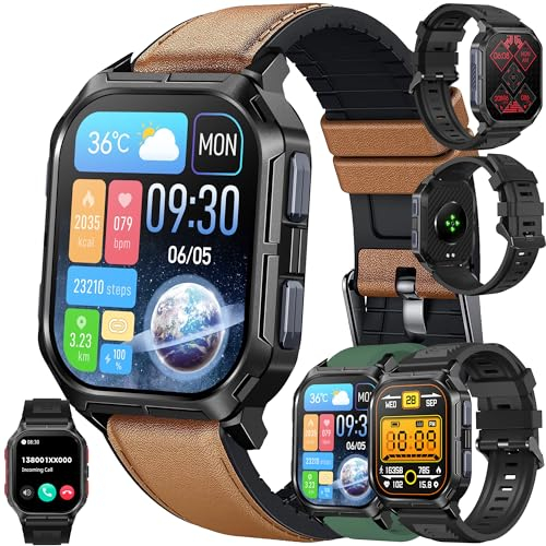 MYSHUN Smartwatch Herren mit Telefonfunktion, 2,01” Touchscreen 5ATM Wasserdicht Sportuhr Aktivitätstracker mit Blutdruckmessung SpO2 123 Sportmodi Militär Uhr kompatibel mit iOS Android (Schwarz)