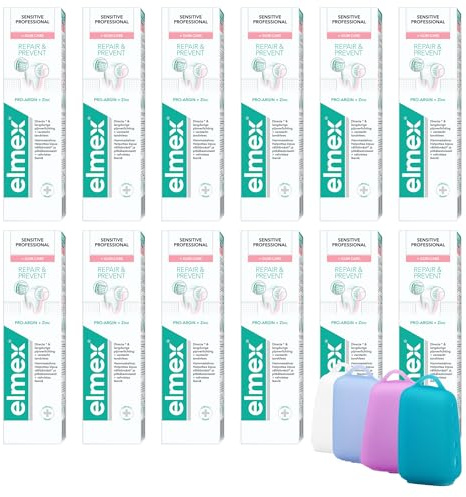 Elmex SENSITIVE PROFESSIONAL REPAIR & PREVENT Zahnpasta 75 ml, 12er Set (12 x 75 ml) und Celexqua Zahnbürstekappe