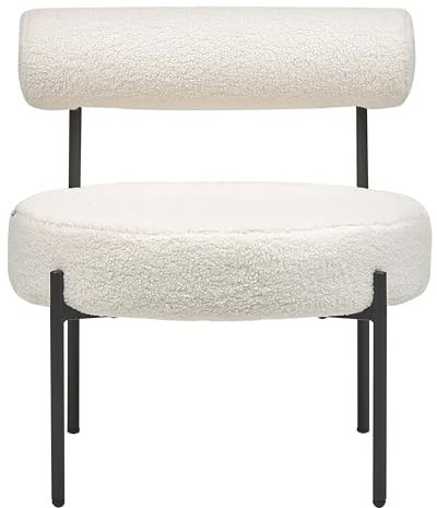 Beliani Sessel rund Bouclé weiß niedrige Lehne Schwarze Metallbeine Retro Alpha