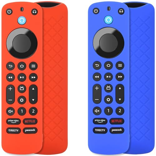 Pinowu Firetv Fernbedienungsabdeckung (2 Stück), kompatibel mit Firetv Voice Remote Pro (2022 veröffentlicht), rutschfeste Silikon-Schutzhülle mit Umhängeband, Rot und Blau