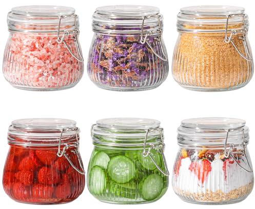 ComSaf 500ml Einmachgläser mit Bügelverschluss 6 Stück Klein Gestreift Bügelgläser, Vorratsgläser mit Deckel Luftdicht für Küche, Tee, Nudeln, Zucker, Bohnen, Kekse Gläser mit Bügelverschluss