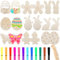 Ostern kinder Basteln，48 Stück Ostern Holzanhänger，Holzanhänger Ostern Deko mit Schnur, DIY Anhänger Osterbasteln für Kinder, Ostereier Hase Küken Ornamente, Ostern Frühling Party Deko