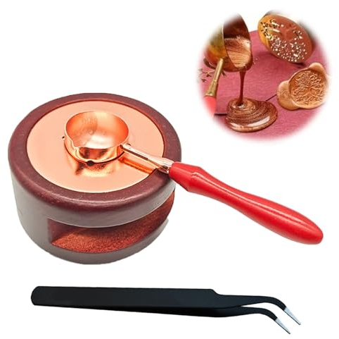 Calentador de Sello Kit,Juego Cera de Sellado Retro,Kit de Fusión de calentador,Calentador de Sellos de Cera,Con cucharas y pinzas,Para sellar sobres,Invitaciones,Regalos
