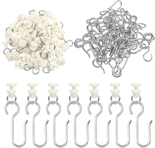 Jeffdad 50 Set Gardinenhaken Gleiter, Gardinenröllchen Curtain Hooks für Schiene für Standardschienen Vorhangschiene Duschvorhangstange Gardinen Schienensystem(50 Gleiter mit 50 Metall Vorhang Haken)