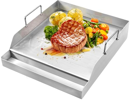 GGC Stainless Steel Grill Griddle, 16''x12.5'', Universal for Gas Grills, Charcoal, Camping Stoves, Nonstick, Rectangular, Silver