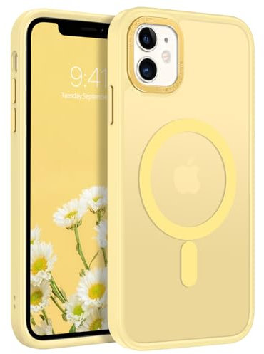 BENTOBEN Schutzhülle für iPhone 11, magnetische Schutzhülle für iPhone 11, kompatibel mit Mag Safe, durchscheinend, matt, dünn, stoßfest, Anti-Fingerabdruck, Schutzhülle für iPhone 11, 6,1 Zoll, Gelb