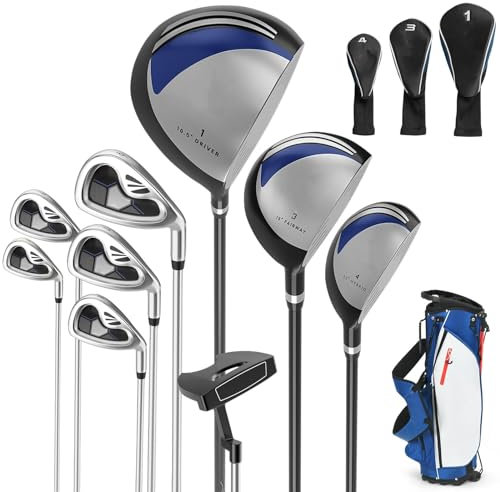 GYMAX Set Completo di Mazze da Golf da Uomo, 9 Pezzi, Include Driver in Lega, Legno da Fairway 3#, Ibrido 4#, Ferri 6#, 7#, 8#, 9# & P#, Putter Pullet e 3 Copri Mazze