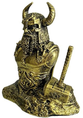 Nordische Statuen, Nordische Harzstatuen - Nordische Mythologie Gott des Donners Statue mit Hammer, Harzfigur - Skandinavisches, 5,7 Zoll große Tischdekoration für Schreibtisch, Bücherregal, VIT