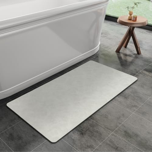 Bath Mat Rug, Rubber Non-Slip Quick Dry Absorbent Thin Bathroom Rugs Fit Under Door Bathroom Floor Mats-Shower Rug for in Front of Bathtub, Sink, Shower Room(Ivory White,24x48)