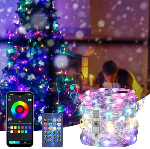 GuKKK LED Lichterkette Außen, 20M 200 LED Intelligente Lichterketten RGB, Musik Sync, USB Farbwechsel Bunte Lichterkette, mit Timing Fernbedienung und APP Gesteuert, für Weihnachtsbaum