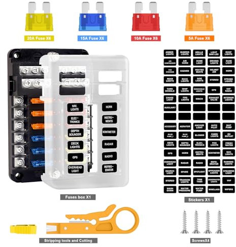 Sycreek 32v 12-Fach Sicherungskasten, Blade Atc/Ato-Sicherungskasten, Wasserdicht Und Feuerfest, Geeignet Für 12v-24v Autos, Lkws, Wohnmobile, Schiffe (12 compartments)