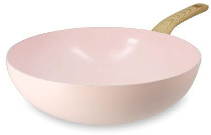 MENASTYL - Wok 28cm avec revêtement antiadhésif céramique (Sans PFAS/Sans PTFE) tous feux dont induction - En Aluminium - Gamme Colorama - Rose - 6020929